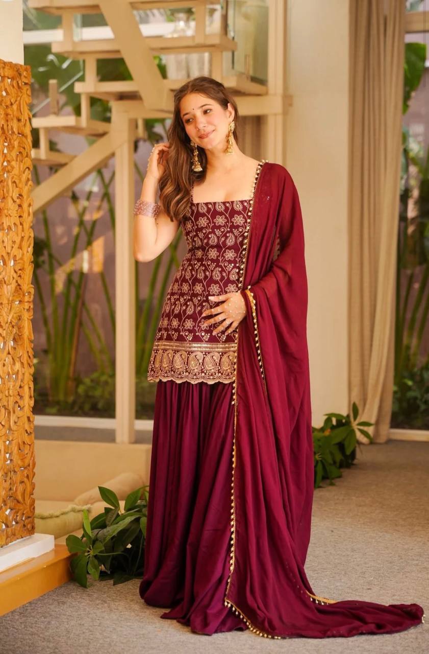 Emerald Elegance Embroidered Sharara Set