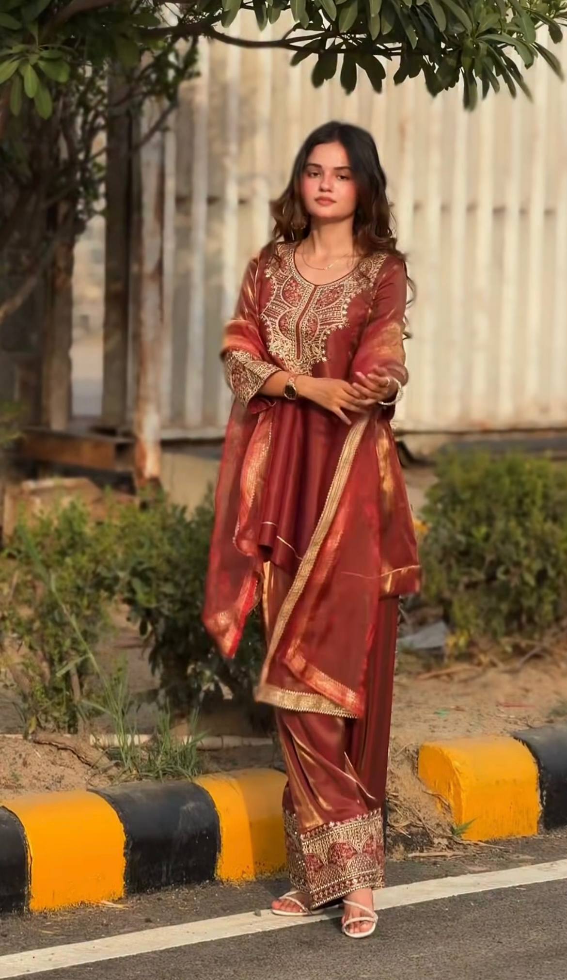 Women's Maroon Embroidered Pakistani Kurta Pant Dupatta Set | Premium Festive Ethnic Wear