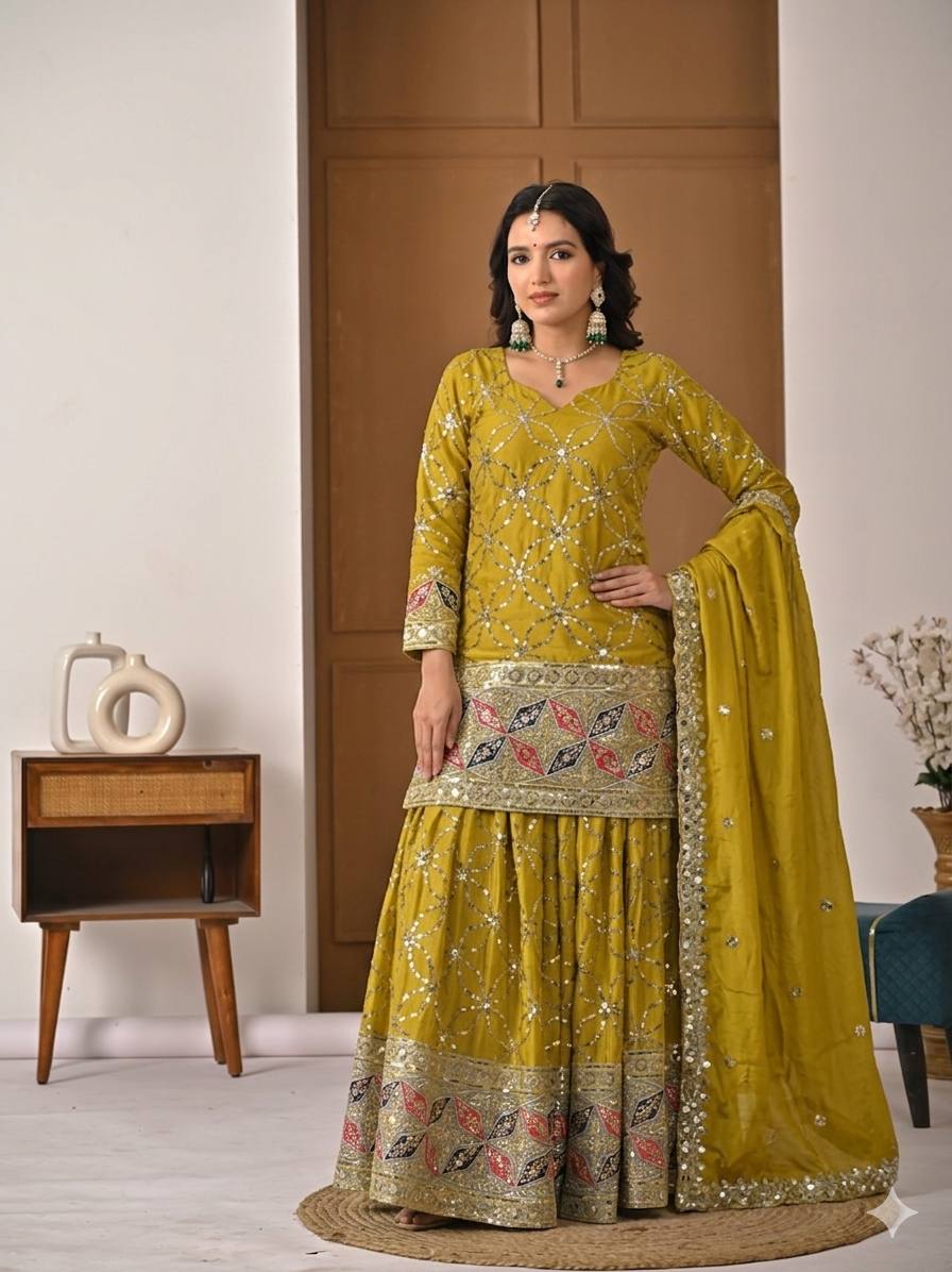 Designer Sky Blue Festive Wear Sharara Suit