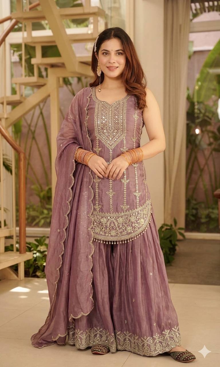 Premium Lavender Ethnic Kurta Sharara Set for Women