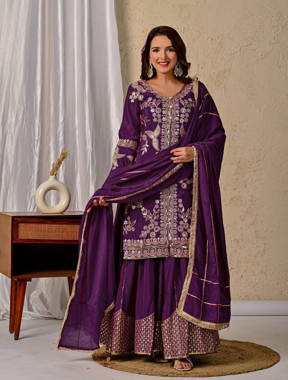 Devangi Vastra Royal Amethyst Embroidered Sharara Set with Dupatta