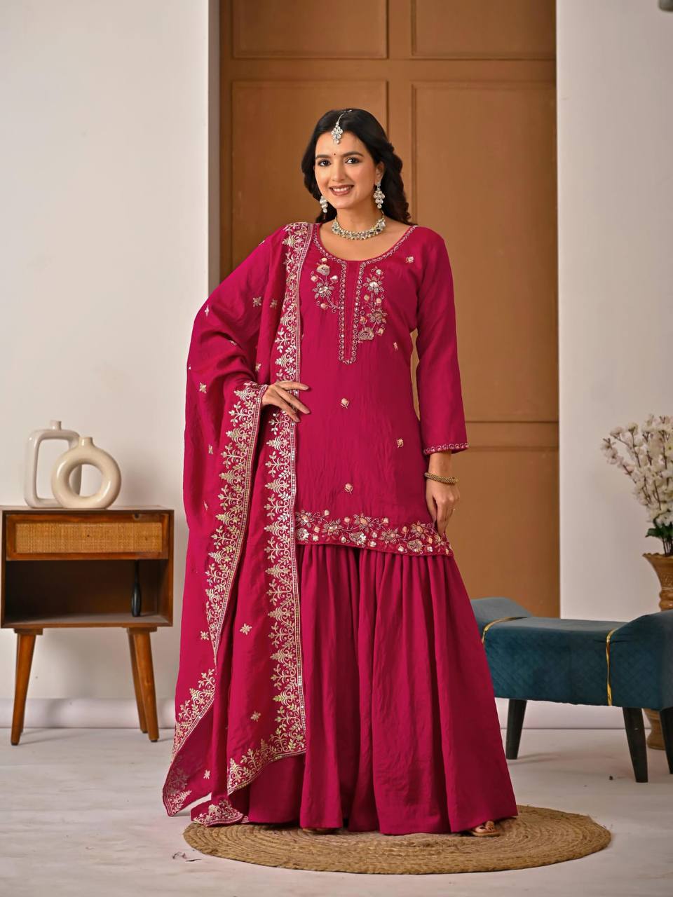 Gulnaar Pink Festive Sharara Suit Set