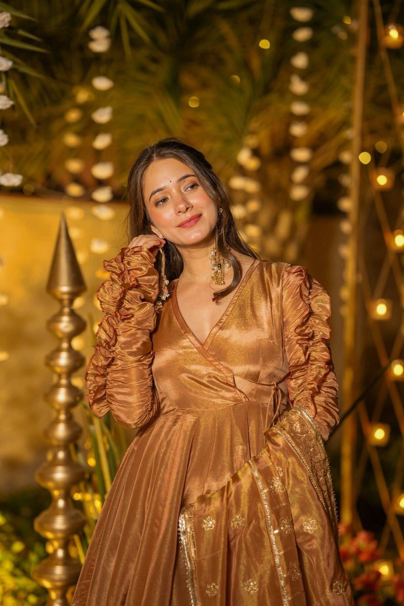 βNoor-e-Zeenat Antique Gold Luxury Anarkali Setβ