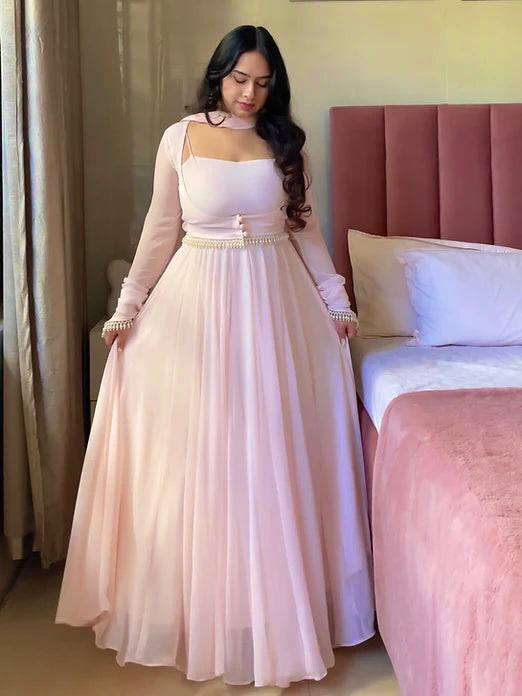 Elegant Baby Pink Party Wear Gown