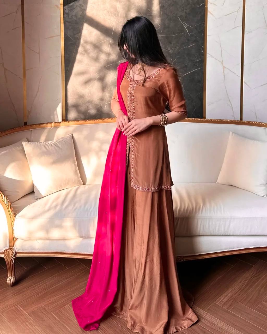 Royal Mocha Silk Suit Set