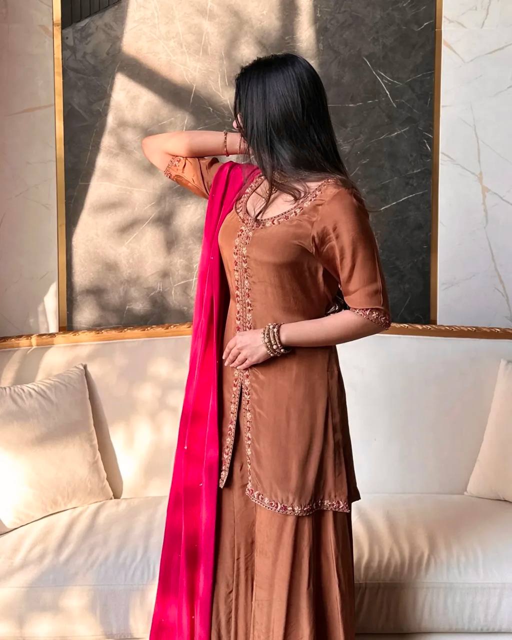 Royal Mocha Silk Suit Set