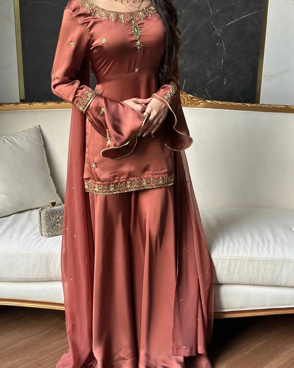 Zarmina Rust Silk Grace Set