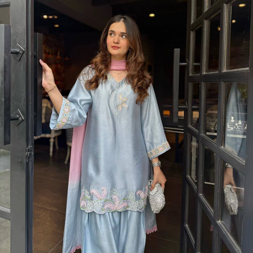 Celeste Grace Embroidered Kurti Palazzo Set