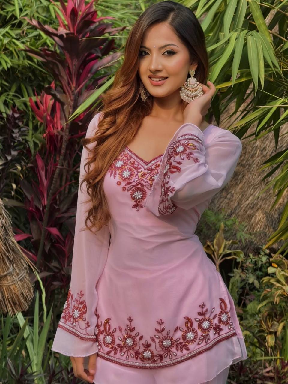 Blush Bloom Embroidered Palazzo Set