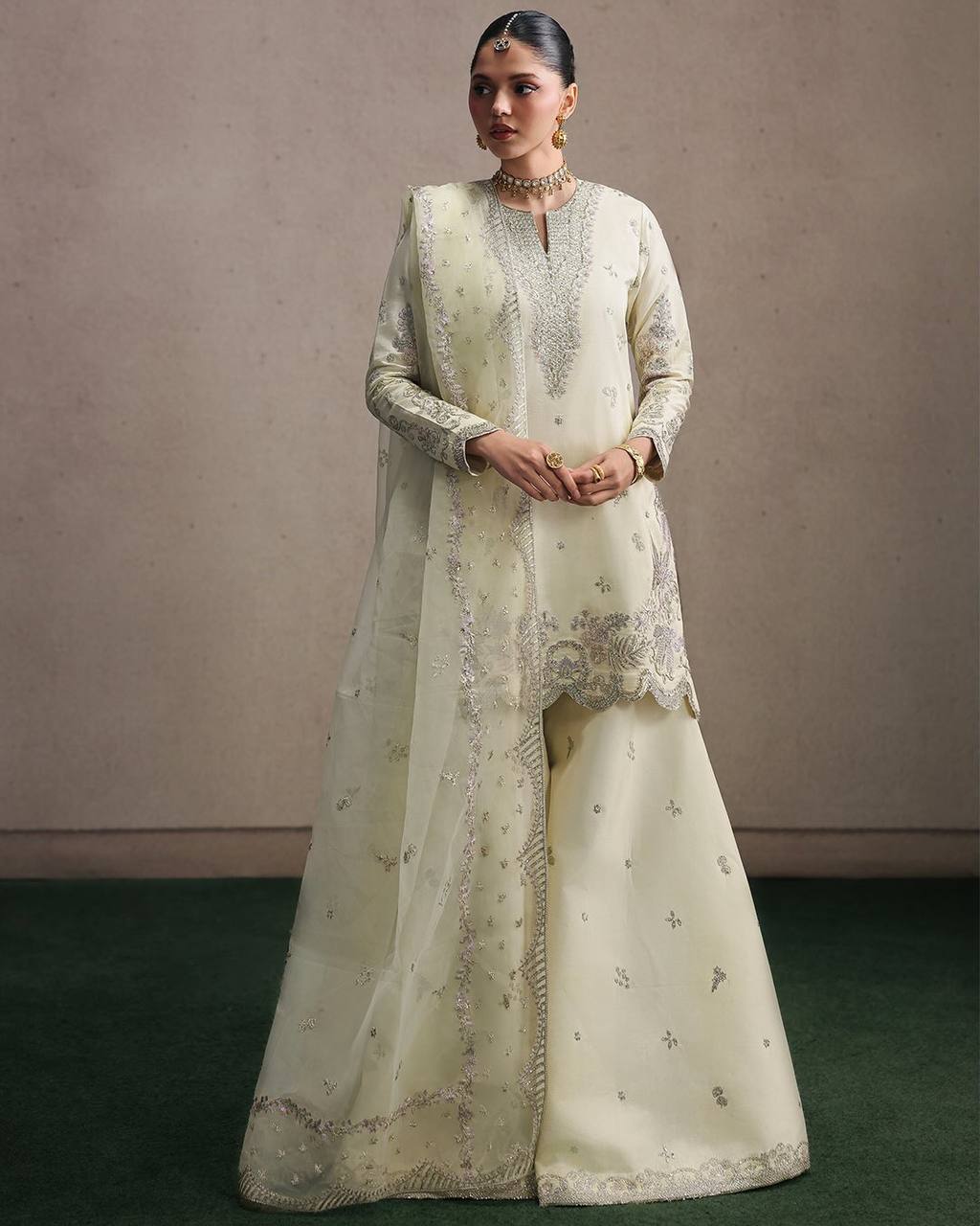 Ivory Luxe Embroidered Sharara Set