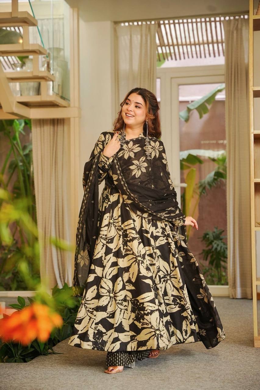 Midnight Floral Anarkali Suit Set