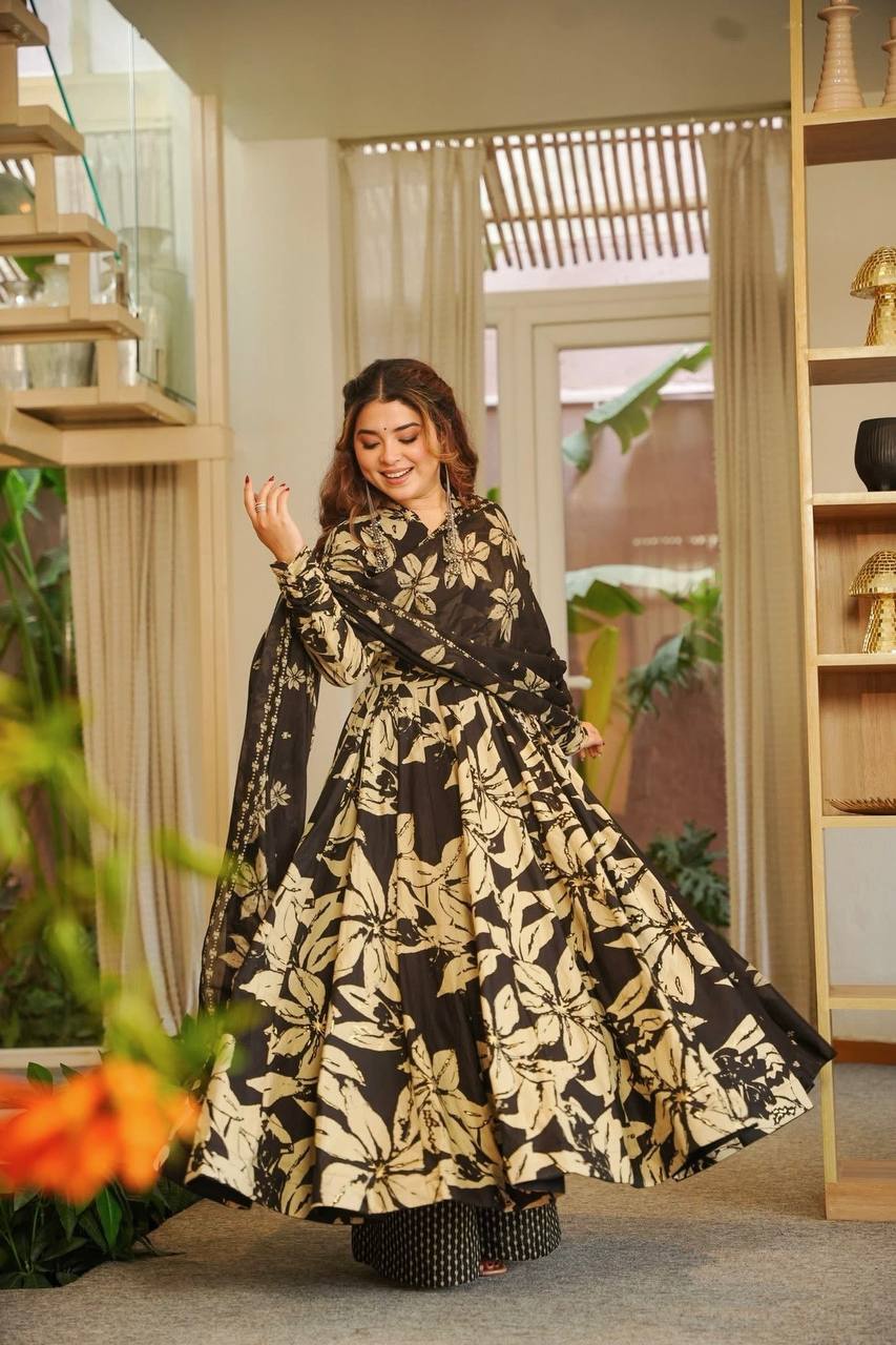 Midnight Floral Anarkali Suit Set