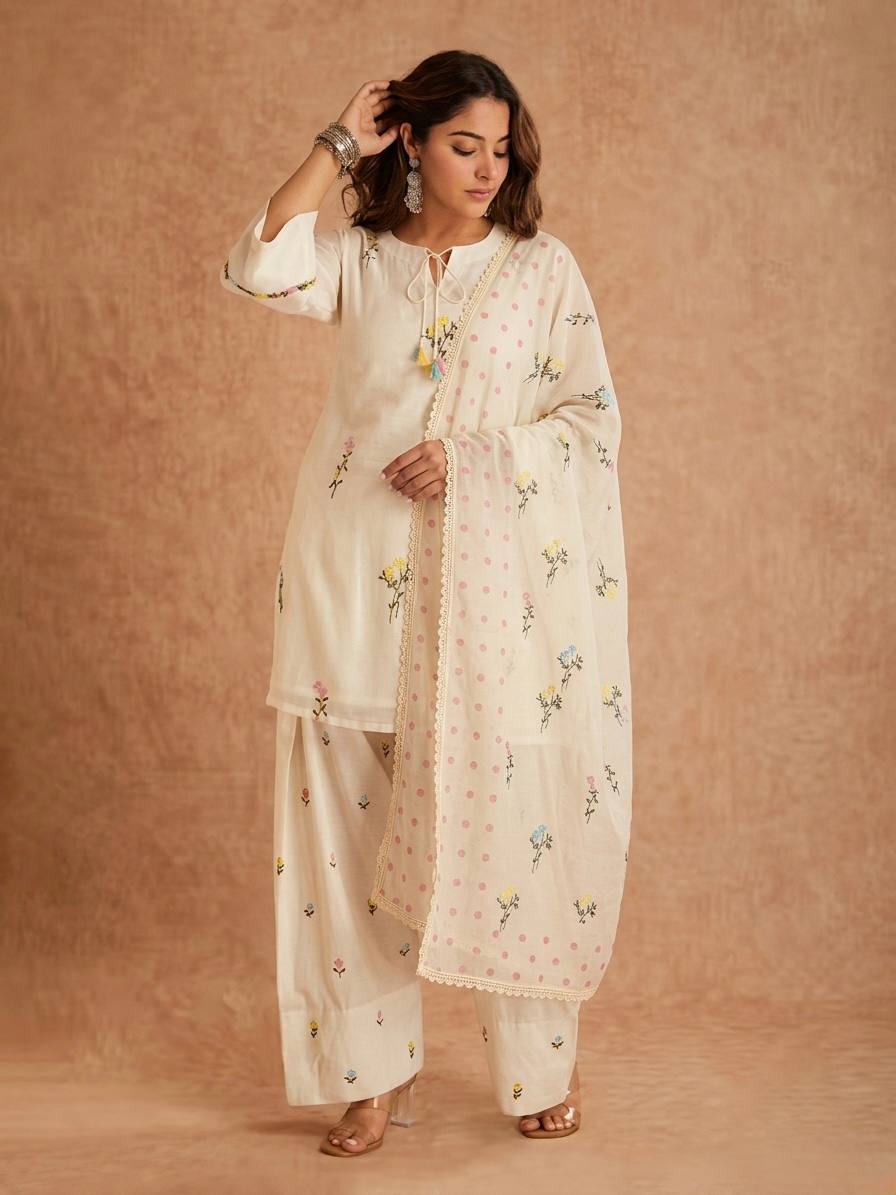 Ivory Blossom Embroidered Suit Set