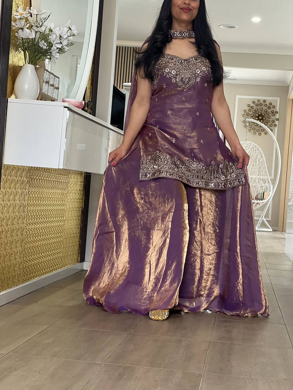 Royal Heritage Embroidered Palazzo Suit Set