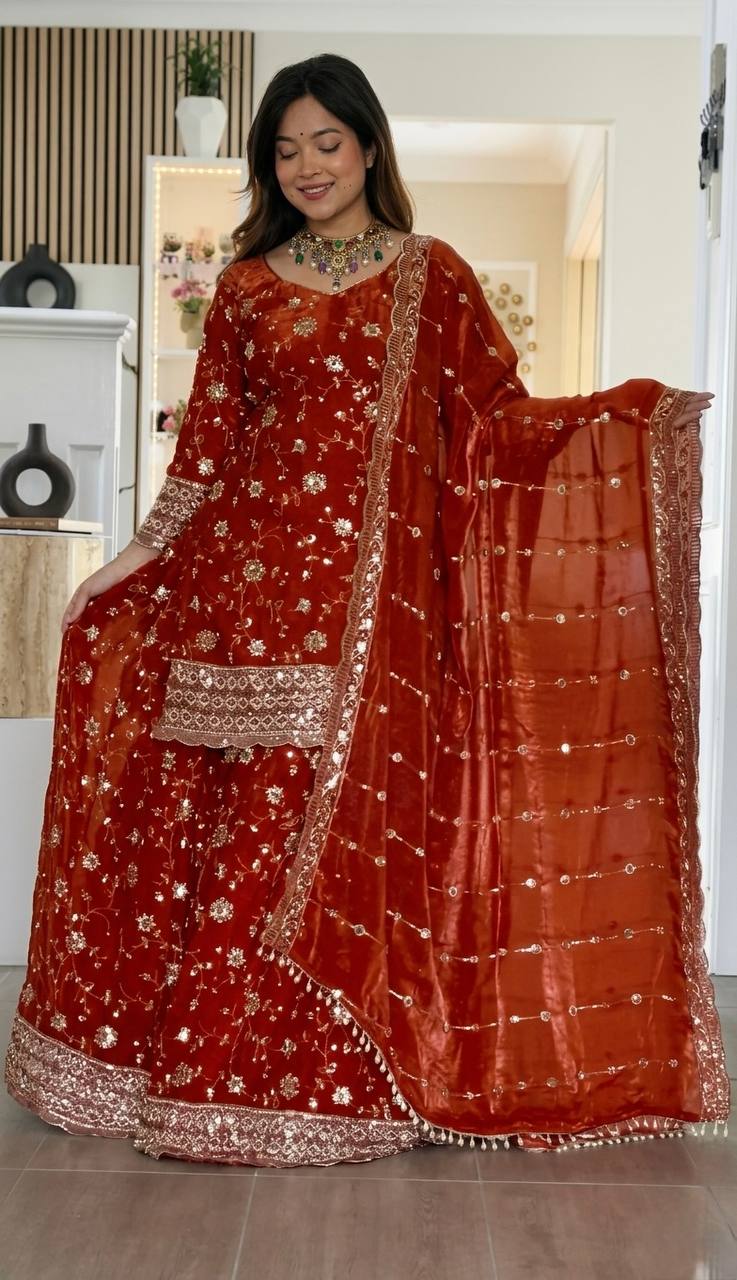 Royal Crimson Embroidered Palazzo Suit Set