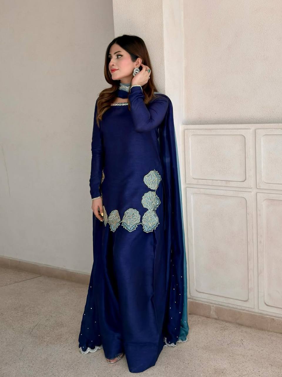 Royal Navy Diamond Embroidered Farshi Suit Set