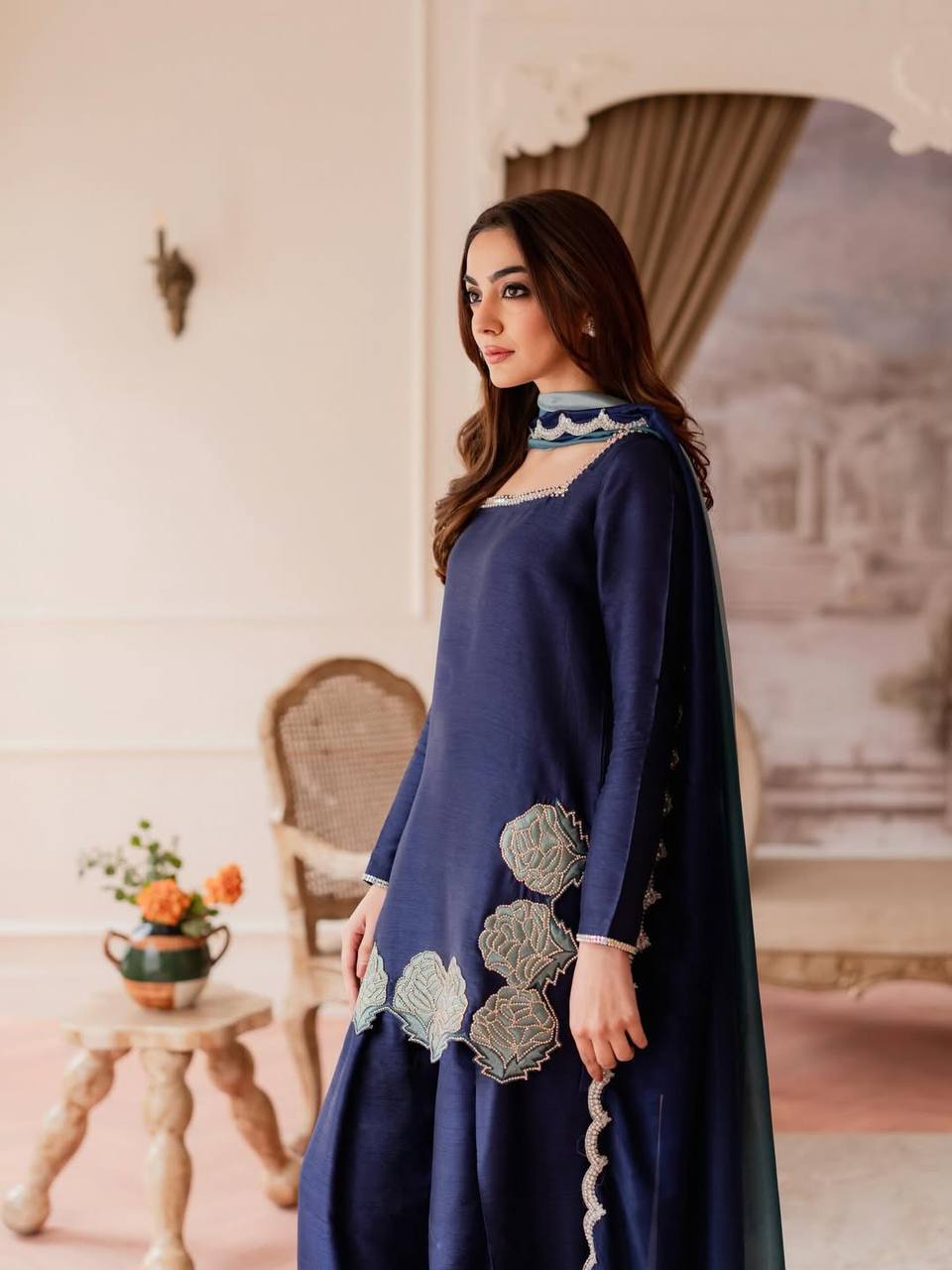 Royal Navy Diamond Embroidered Farshi Suit Set