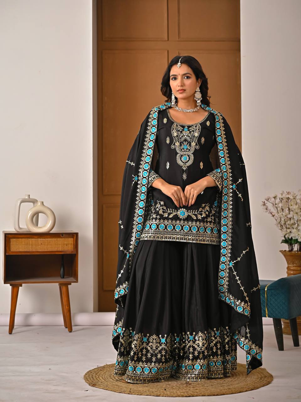 Zarika Black Festive Wear Sharara Suit with Dupatta