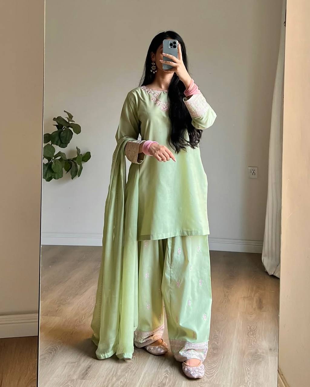 Pastel Mint Elegance Farshi Suit Set
