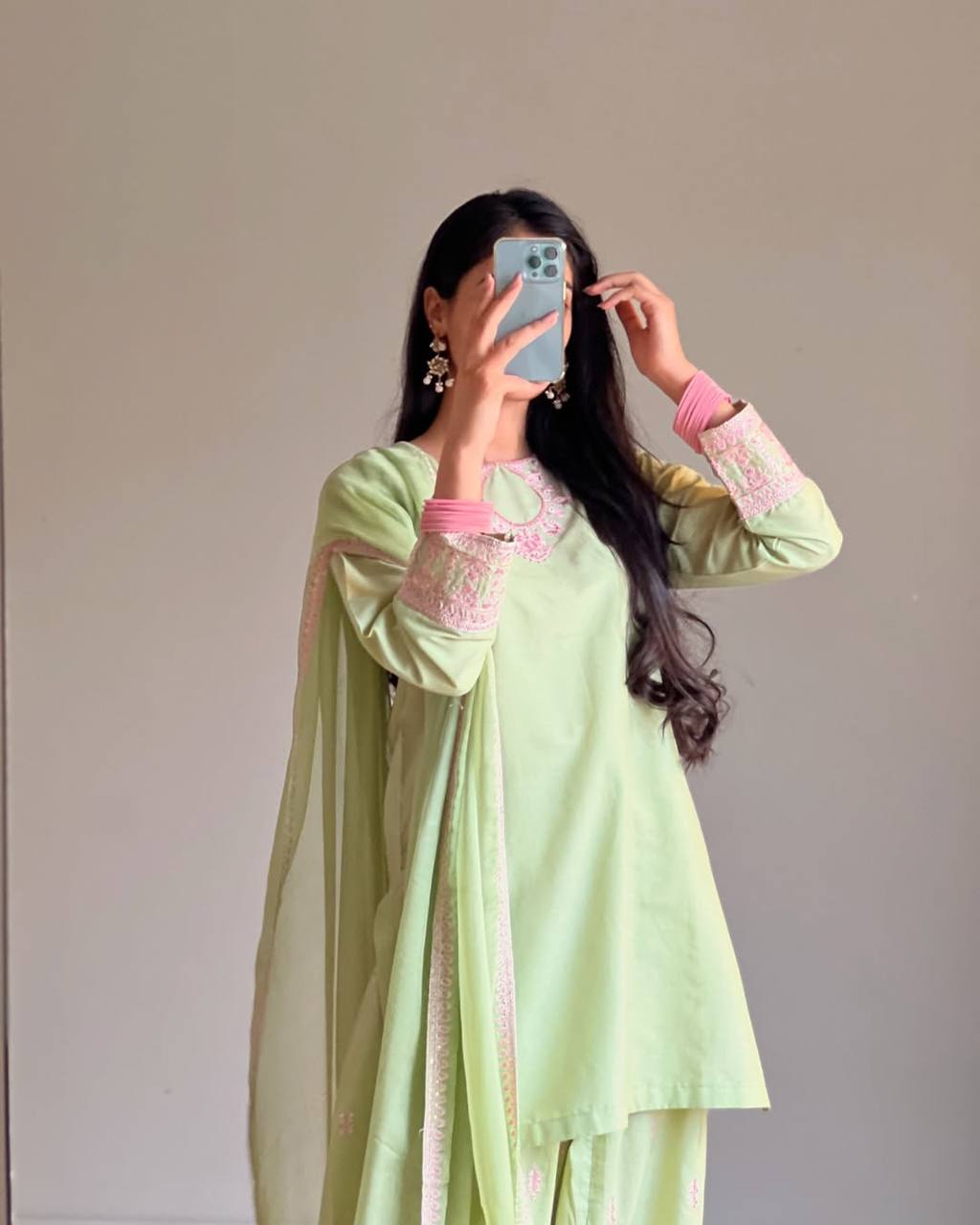Pastel Mint Elegance Farshi Suit Set