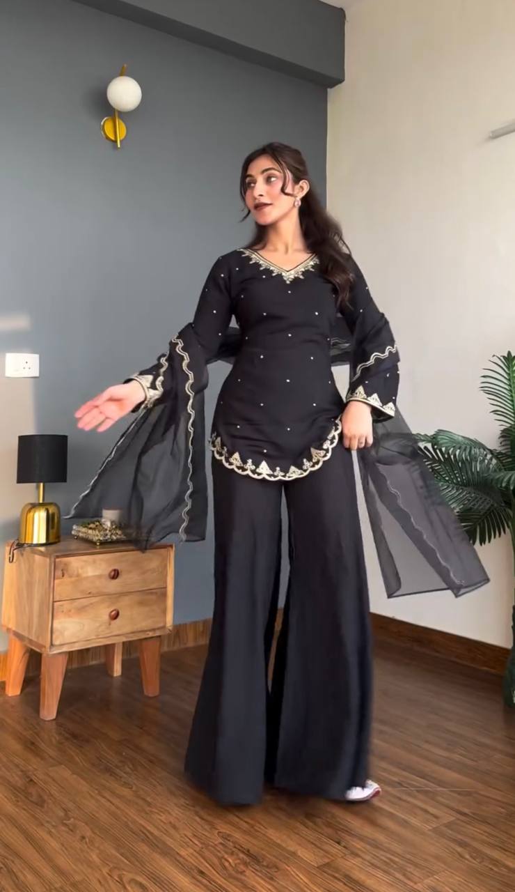 Zoya Black Embroidered Sharara Kurti