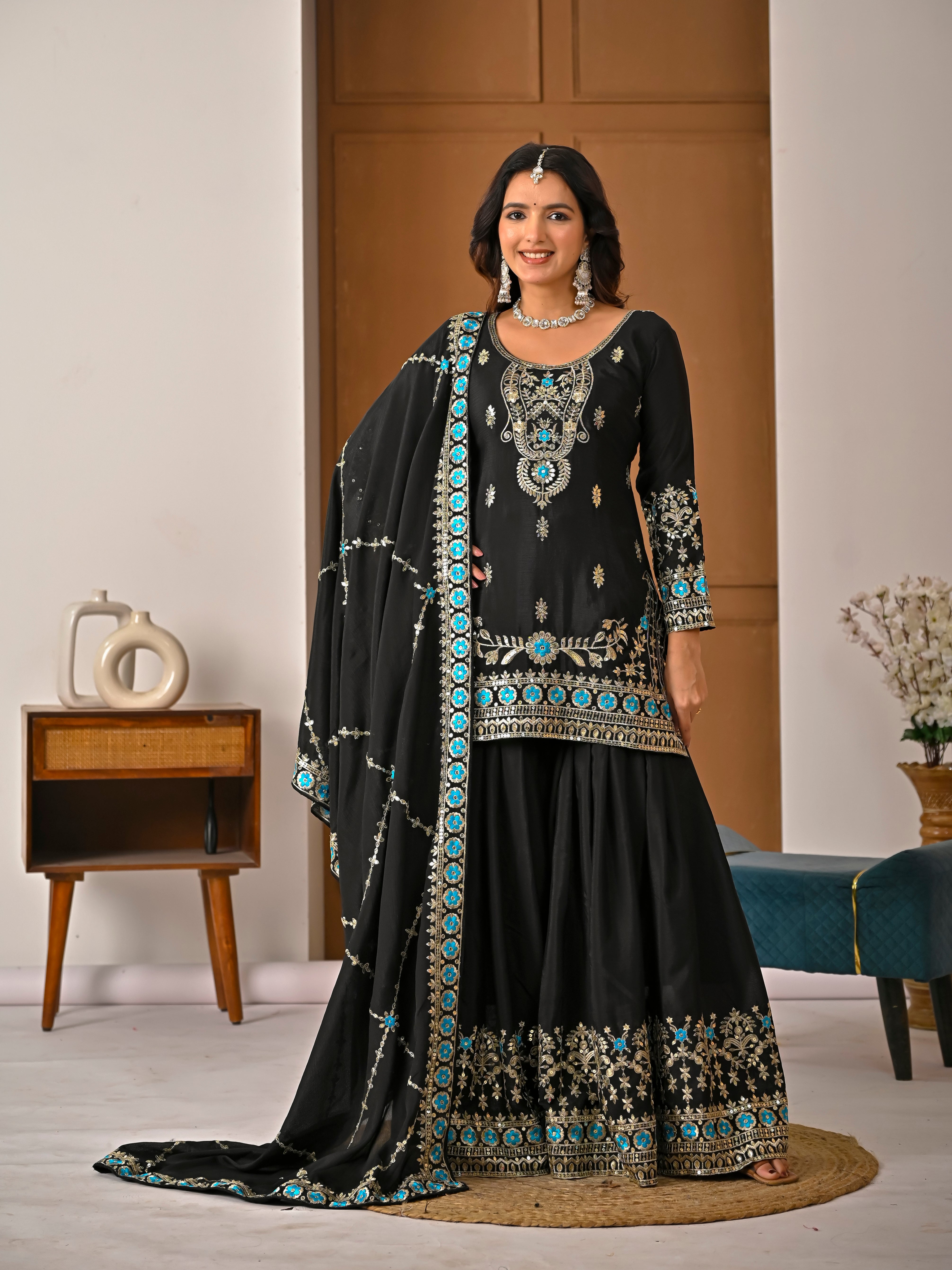Zarika Black Festive Wear Sharara Suit with Dupatta