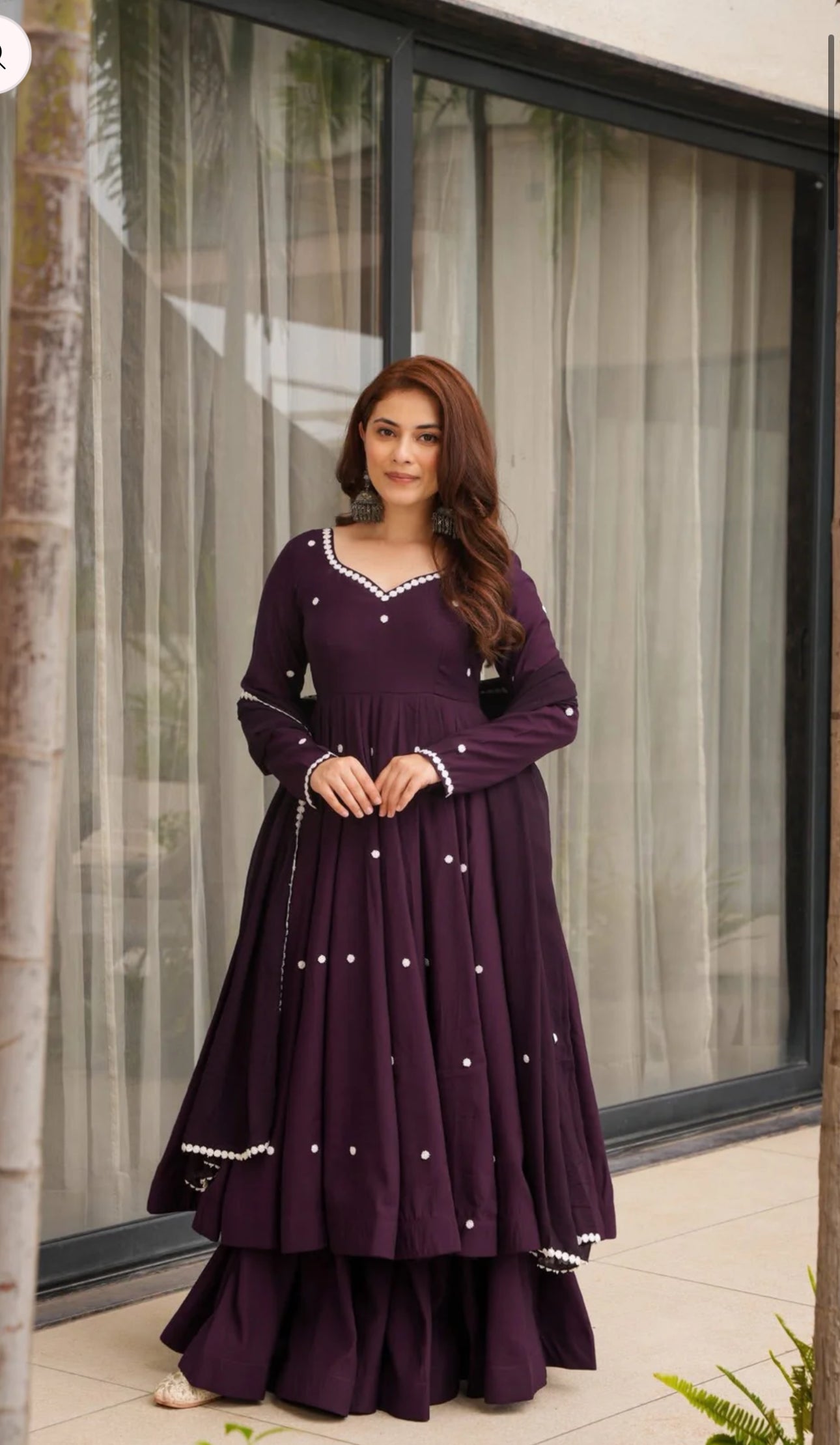 Wine Purple Embroidered Anarkali Kurti Gown for Women