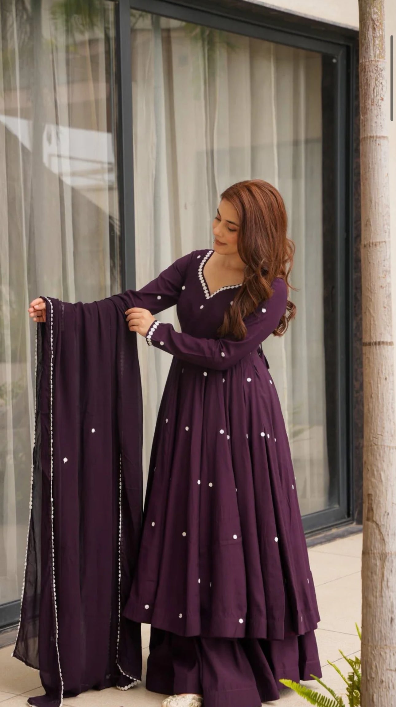 Wine Purple Embroidered Anarkali Kurti Gown for Women