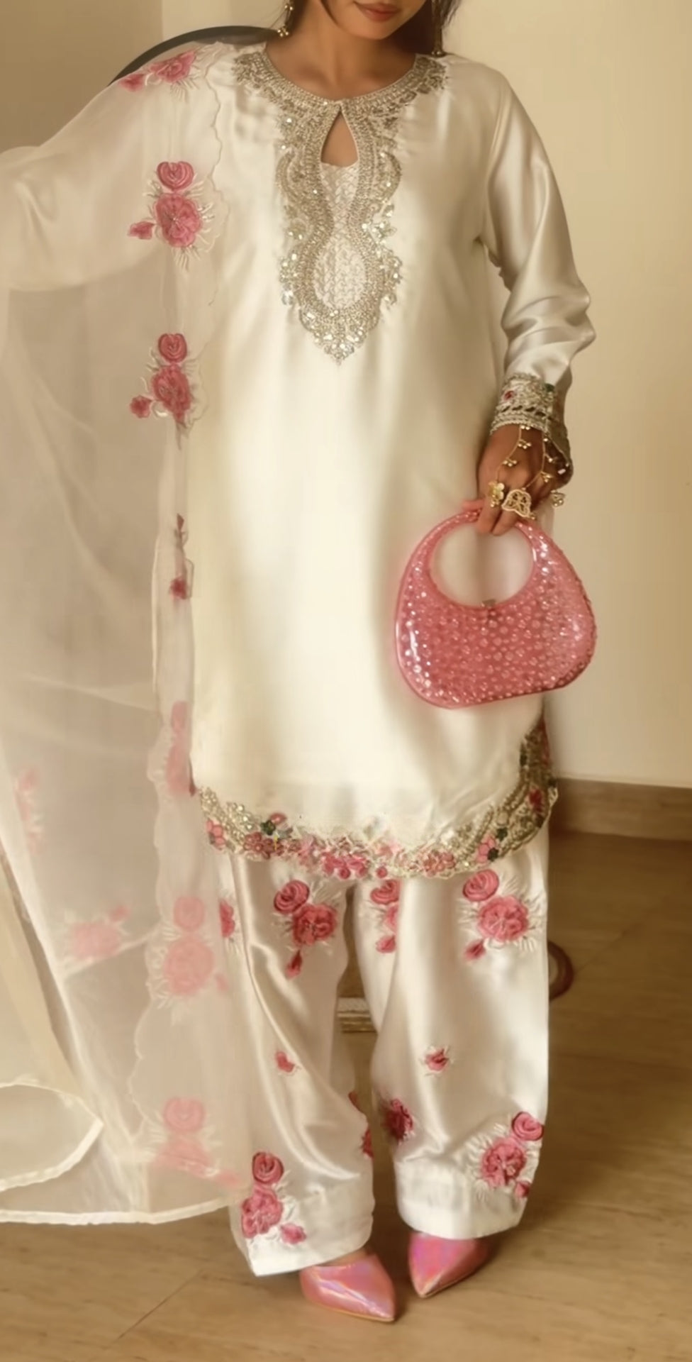 IVORY ROSE LUXE EMBROIDERED SILK SUIT SET