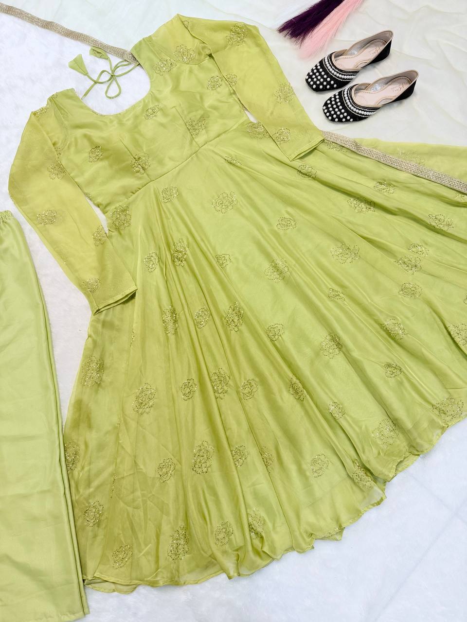 Pastel Lavender Designer Anarkali Dress with Dupatta