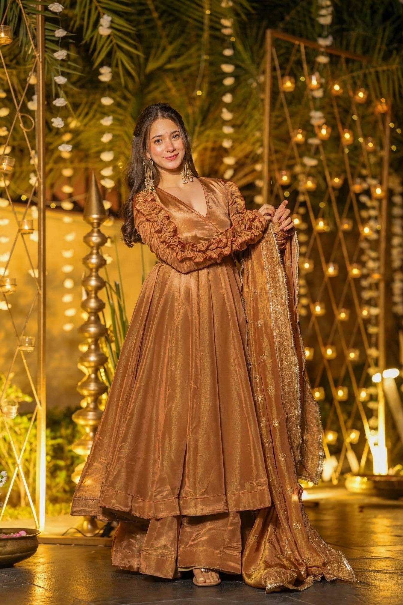 “Noor-e-Zeenat Antique Gold Luxury Anarkali Set”