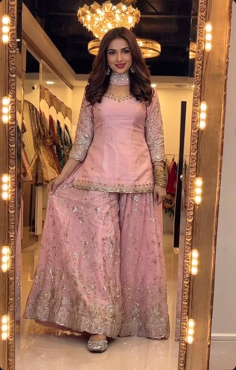 Regal Silk Embroidered Palazzo Suit Set